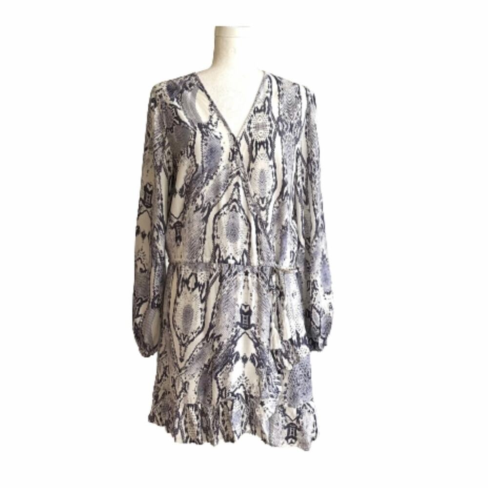 Blue Island Dress Beach Coverup Blue Ivory Long Sleeve Tassel Tie Dress Small